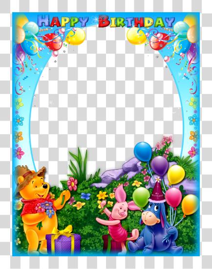 Download Happy Birthday Frame With Winnie The Pooh Happy Birthday Photo Frame PNG file