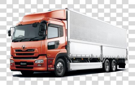 Download Orange Cargo Truck Full Body Container Truck PNG file