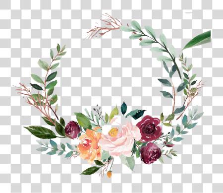 Download Green Watercolor Wreath With Flowers Green Watercolor Flowers PNG file