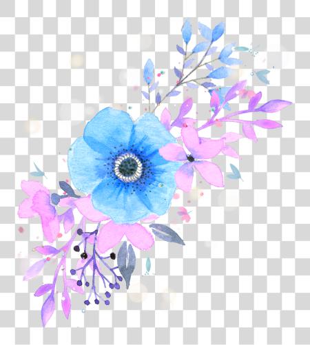 下载 Ftestickers Sticker 蓝色 和 粉红色 水彩 Flowers PNG file