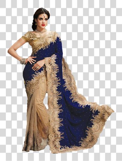 Download Bollywood Style Model Velvet And Net Saree In Blue Fashion Saree PNG file