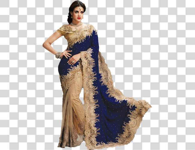 Download Bollywood Style Model Velvet And Net Saree In Blue Fashion Saree Clip Art