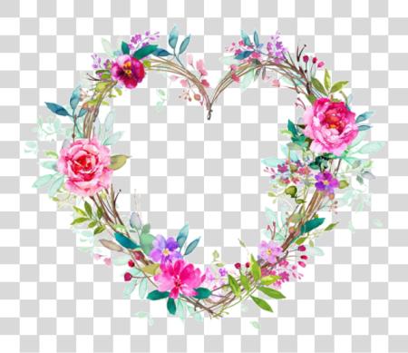 Download Colorful Floral Design Border Watercolour Flower Heart PNG file