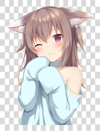 下载 Nekogirl Sticker Cute 动漫 Girl 與 棕色 头发 PNG file