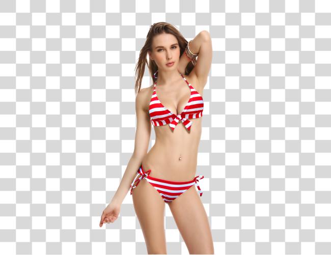 Download Red Sexy Striped Putty Suit Bikini Set Swimwear Girls Swimsuit Clip Art