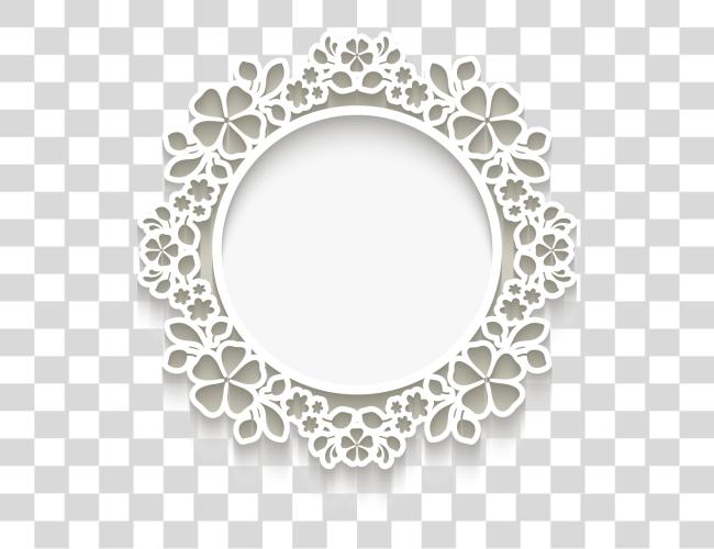 Download frame white 3d circle portrait flowers decor Doily Clip Art