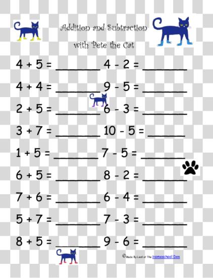 下载 Grade 1 Math Worksheets Addition 和 Subtraction PNG file