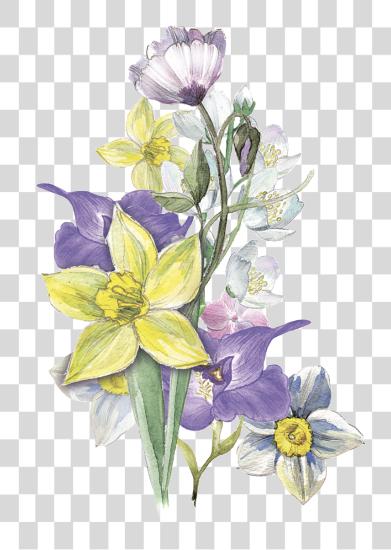 Download Yellow Purple Flower Cluster Decorative Watercolor Painting PNG file