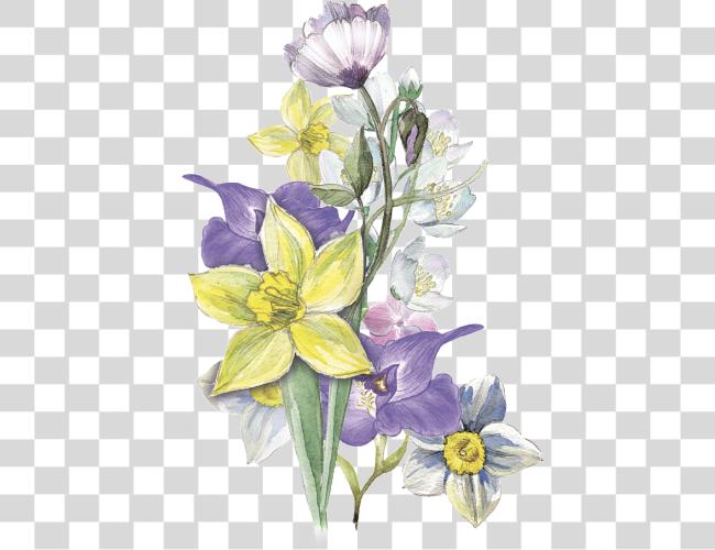 Download Yellow Purple Flower Cluster Decorative Watercolor Painting Clip Art