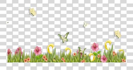 Download Grass With Butterflies And Flowers Spring Flowers And Butterflies PNG file