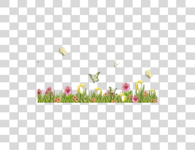 Download Grass With Butterflies And Flowers Spring Flowers And Butterflies Clip Art