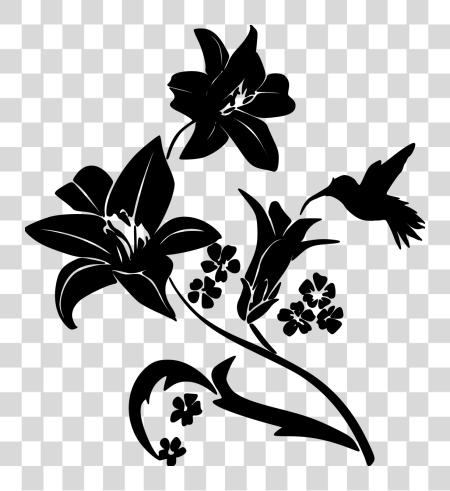 Download Black And White Hummingbird And Flower Silhouette PNG file