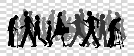 Download Crowd Walking Black And White Crowd Of People Silhouettes PNG file