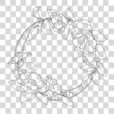 Download Flower Camellia Vector Artwork Border Round Flower Circle Border Drawing PNG file