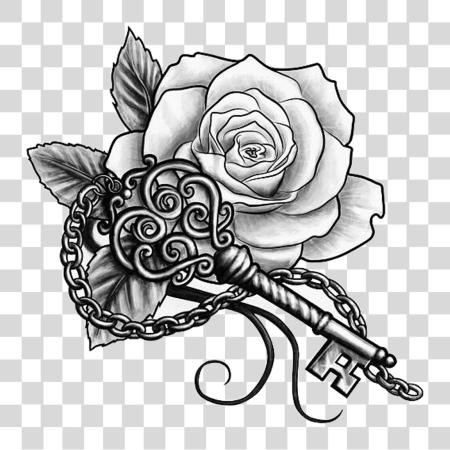 Download ftestickers rosa tattoo rosetattoo blackandwhite llave con rosa Tattoo PNG file