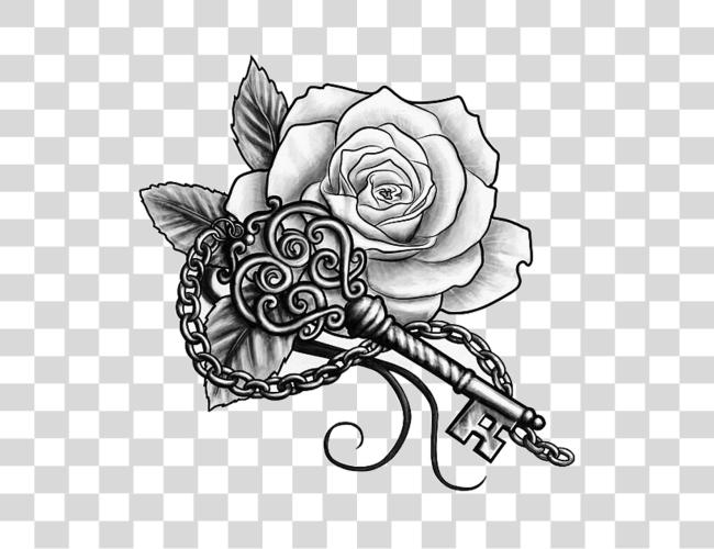 Download ftestickers rose tattoo rosetattoo blackandwhite Key With Rose Tattoo Clip Art