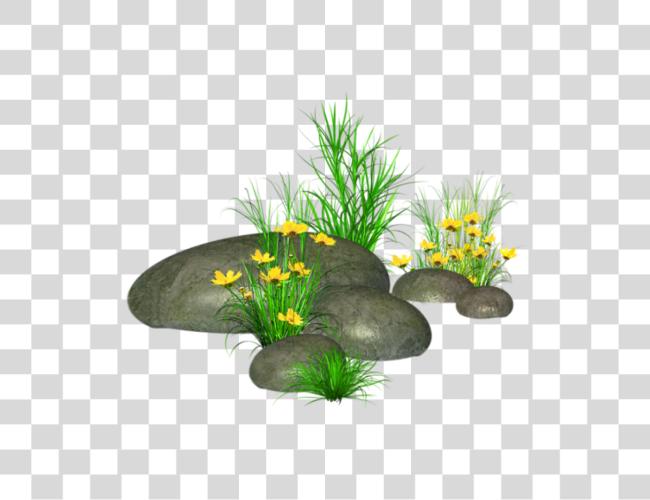 Download Stones con Grass y amarillo flores Stone Rocks Clip arte