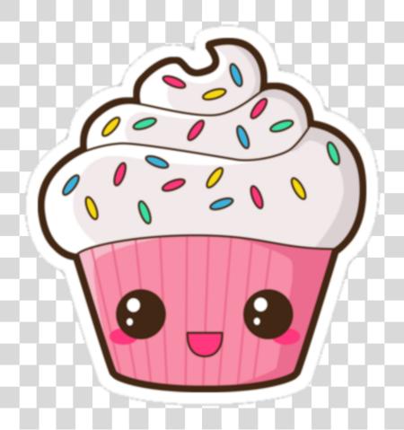 تحميل ملصق Kawaii وردي كب كيك Dessert مقدمة مقدمة Cupcakes Kawaii بي ان جي ملف