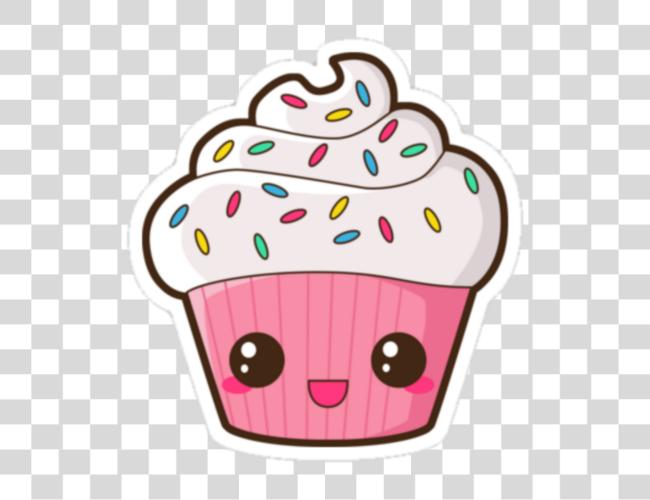 Download Sticker Kawaii Pink Cupcake Dessert Face Face Cupcakes Kawaii Clip Art