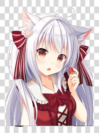 下载 动漫 Girl Neko 头发 白色 眼睛 紅 PNG file