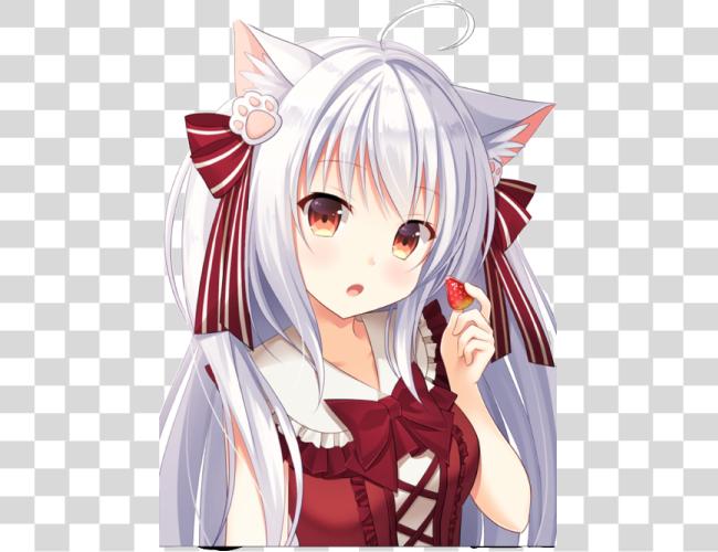 Download Anime Girl Neko Hair White Eyes Red Clip Art