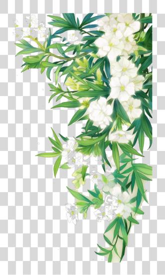 Download White Flower Nature Border Leaves Landscape Green Watercolor Flower PNG file