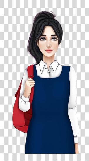 Download Secondary School Girl Student Carrying Red Bag Drawing PNG file