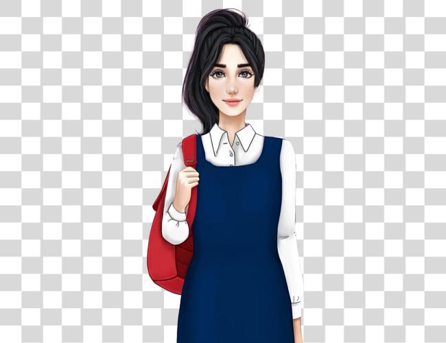 Download Secondary School Girl Student Carrying Red Bag Drawing Clip Art