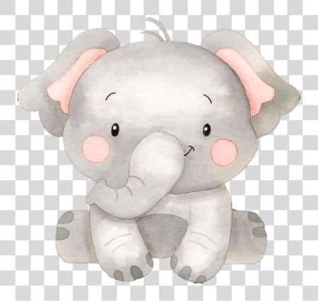 Download Watercolor Baby Elephant with Pink Cheeks PNG file