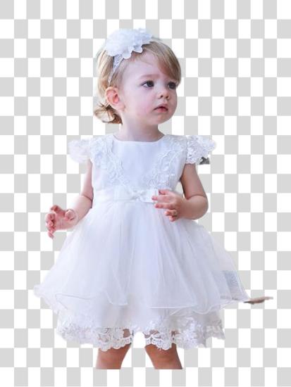 Download cute baby girl wearing white dress PNG file