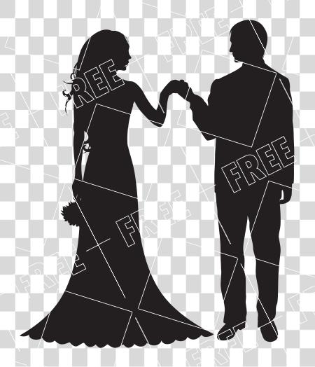 Download bride and groom in silhouette facing each other and holding hands PNG file