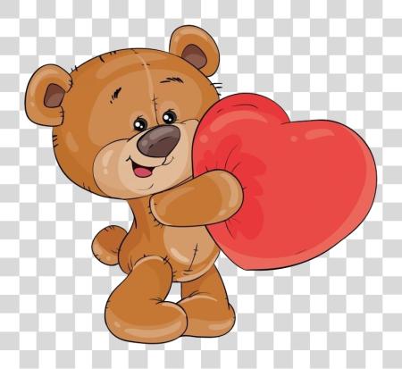 Download brown teddy bear holding a big red heart and smiling PNG file