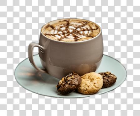 Download Cappuccino with Intricate Latte Art and Cookies PNG file