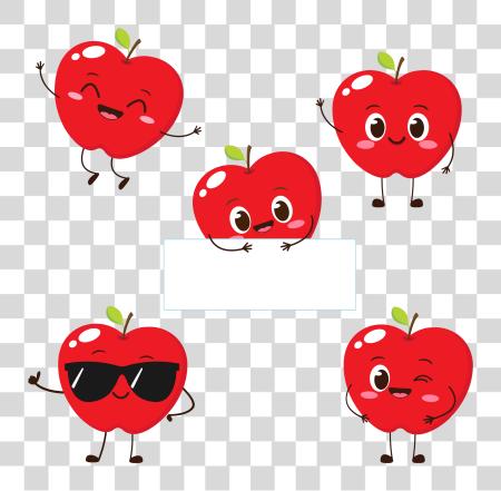 Download cinco lindo caricatura manzanas con diferente expresiones y poses PNG file