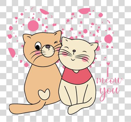 Download two cute cartoon cats snuggled together PNG file