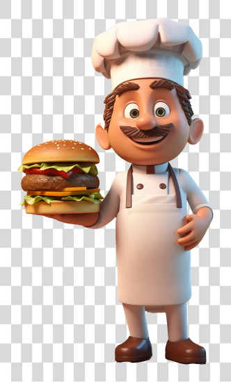 Download jefe personaje llevando burger 3d modelo PNG file