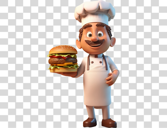 Download cheif character carrying burger 3d model Clip Art