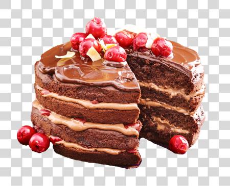 Download Chocolate Cake with Cherries and Chocolate Ganache PNG file