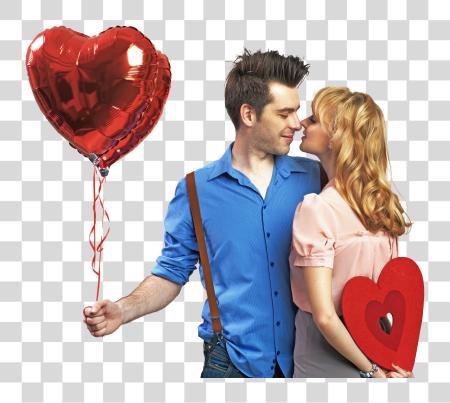 Download couple enjoying valentine day holding red heart ballon PNG file