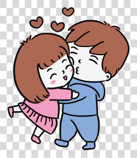 Download Cartoon illustration of couples hugging and kissing with a hearts PNG file