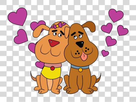 Download two cartoon dogs snuggled together with hearts floating around them PNG file