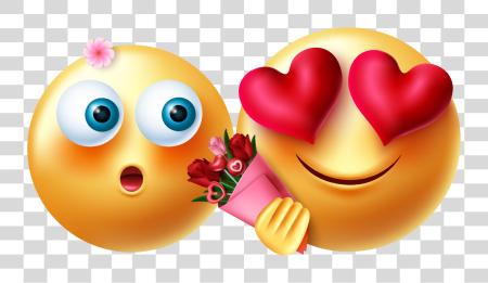 Download emojis expressing love and holding a bouquet of flowers PNG file