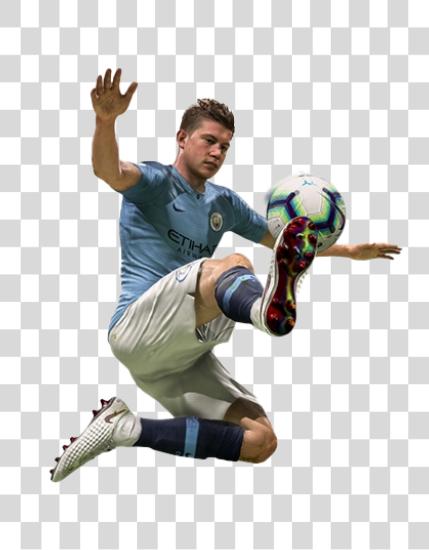 Download football player kick the ball in jumping PNG file