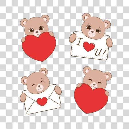 Download four cute teddy bears expressing different ways of showing love PNG file