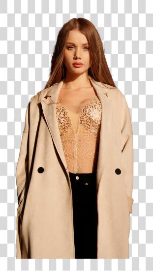 Download agradable niña con bueno mirar moda atuendo in beige color PNG file