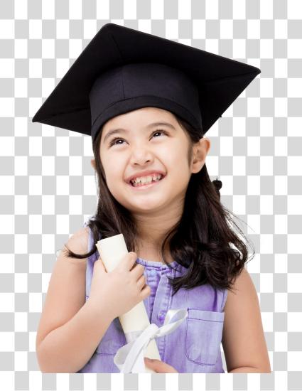 Download graduado Kid niña llevando diploma in mano felizmente PNG file