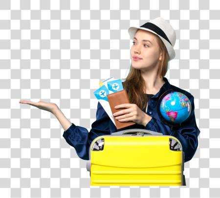 Download Girl Ready to Travel with Tickets and Luggage PNG file