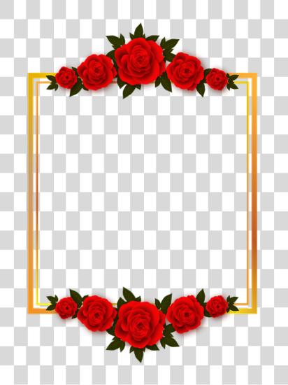 Download golden frame with red roses PNG file