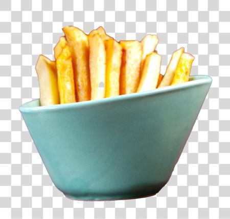 Download Golden French Fries in a Teal Bowl PNG file