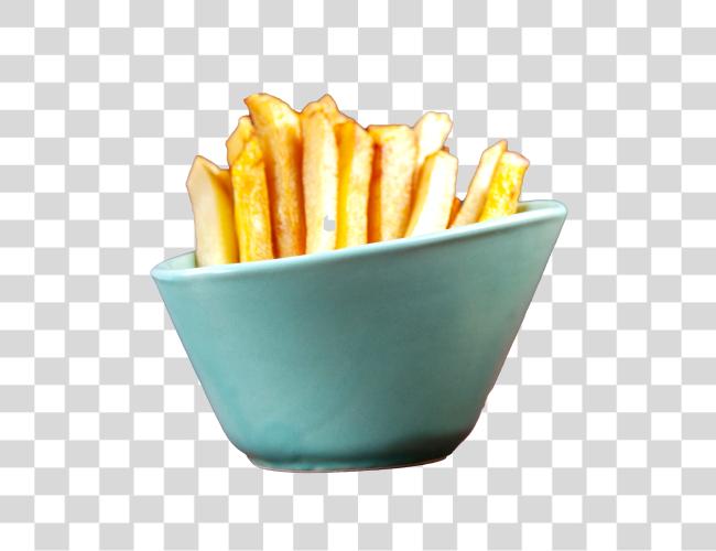 Download Golden French Fries in a Teal Bowl Clip Art